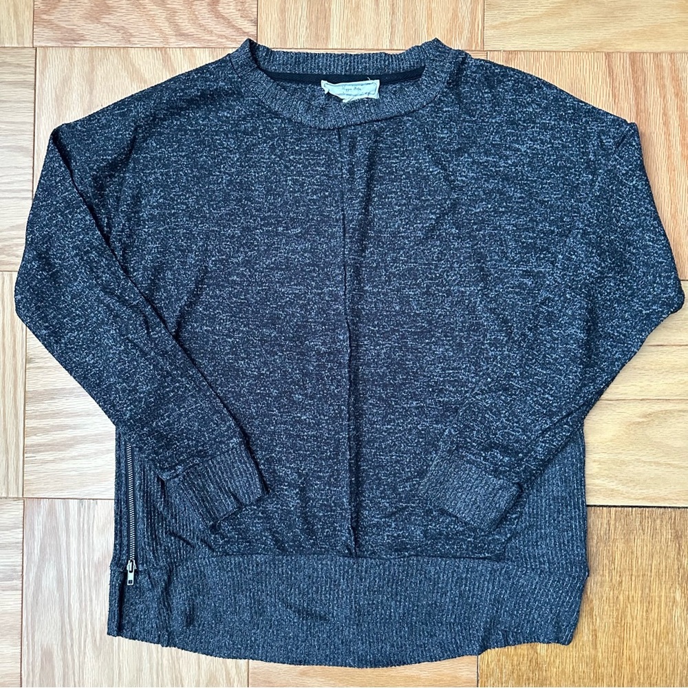 Marled Crew Neck Sweater with Side Zip